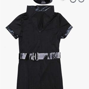 Black Dress with Belt and Glossy Accents